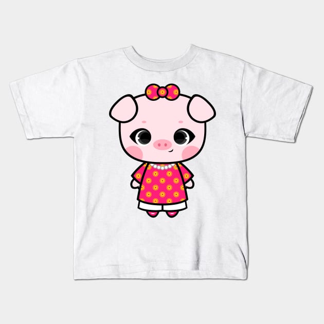 Cute Little Piggy in Ao dai Ngu Than Kids T-Shirt by alien3287